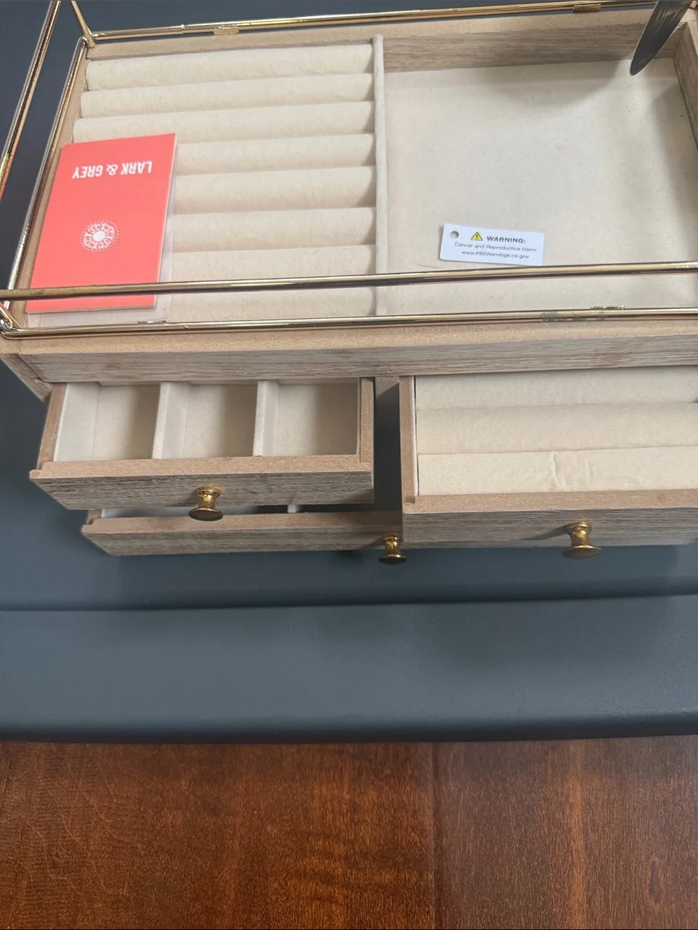 Gold Jewelry Organizer Box with Earring & Ring Storage